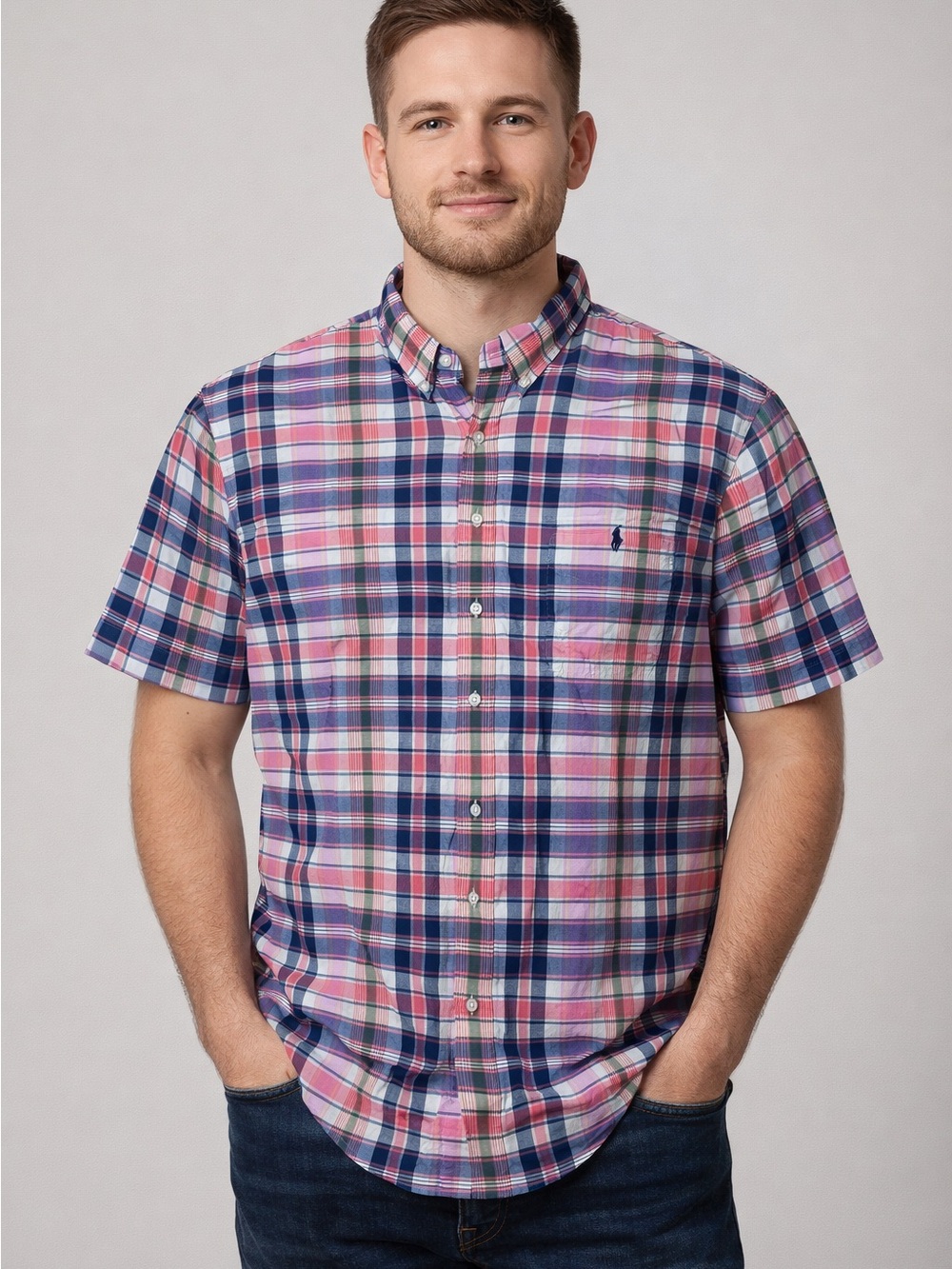 Polo Ralph Lauren Madras Plaid Shirt 3XB Big & Tall Short Sleeve Classic Fit